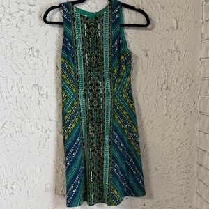 Maggy London Petites Vibrant Green and Blue Midi Dress